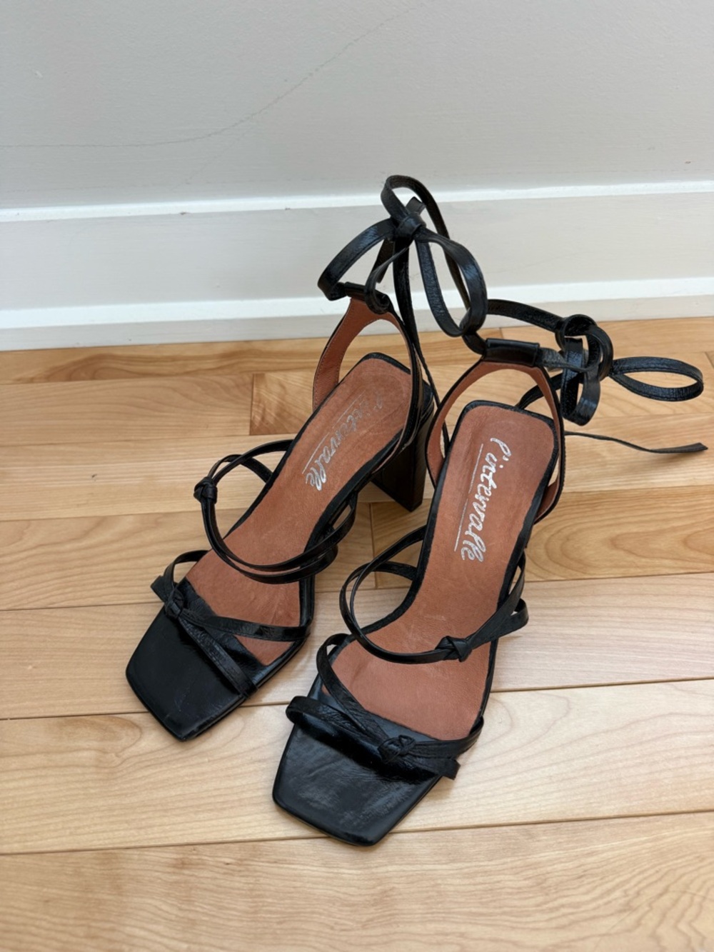 L'INTERVALLE Black Lace-Up Square Toe Block Heels